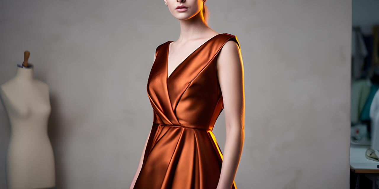 Woman wearing a structured copper evening gown in a softly lit studio portrait